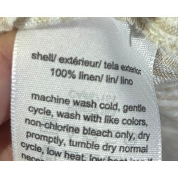 Tommy Hilfiger 100% Linen Button Down Shirt XL Beige Stripe  Roll Tab Casual Top - Picture 3 of 6